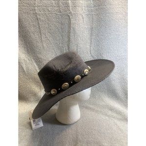 PETER GRIMM Navy NIRVANA COWBOY HAT Unisex Toyo Straw Silver Buckle CAP NEW NWT